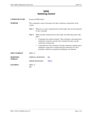 Page 449NECA 340-4 14- 30 0  Revisio n 2.0   Page 1 o f 2
MCU  5000A Multipoint Control  U nit   COP-137
SDSC 