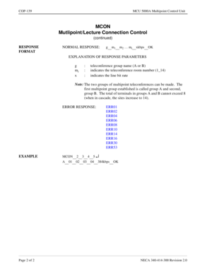 Page 454Page 2 o f 2   NECA 340 -41 4-3 00 Revisi on  2.0
CO P-139   MCU 5000A Mult ipoint Con trol Unit
MCON
mmx kb psOK
2345 ¿
010203043 84 kbpsOK 