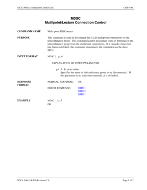 Page 455NECA 340-4 14- 30 0  Revisio n 2.0   Page 1 o f 2
MCU  5000A Multipoint Control  U nit   COP-140
MDSC
g] ¿
A ¿ 