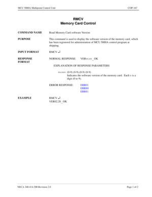 Page 505NECA 340-4 14- 30 0  Revisio n 2.0   Page 1 o f 2
MCU  5000A Multipoint Control  U nit   COP-167
RMCV 