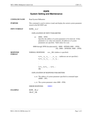 Page 513NECA 340-4 14- 30 0  Revisio n 2.0   Page 1 o f 2
MCU  5000A Multipoint Control  U nit   COP-171
RSPR 