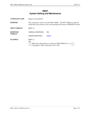 Page 519NECA 340-4 14- 30 0  Revisio n 2.0   Page 1 o f 2
MCU  5000A Multipoint Control  U nit   COP-174
RR ST 