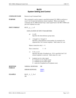 Page 525NECA 340-4 14- 30 0  Revisio n 2.0   Page 1 o f 2
MCU  5000A Multipoint Control  U nit   COP-177
RLCS 