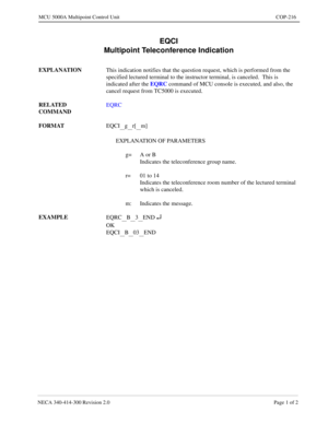 Page 559NECA 340-4 14- 30 0  Revisio n 2.0   Page 1 o f 2
MCU  5000A Multipoint Control  U nit   COP-216
EQCI 