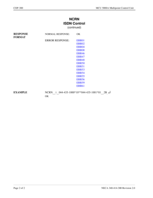 Page 592Page 2 o f 2   NECA 340 -41 4-3 00 Revisi on  2.0
CO P-300   MCU 5000A Mult ipoint Con trol Unit
NCRN
10 44-435-100 0*10 **044-43 5-1 001*012B ¿ 