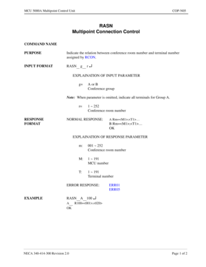 Page 627NECA 340-4 14- 30 0  Revisio n 2.0   Page 1 o f 2
MCU  5000A Multipoint Control  U nit   CO P-N05
RASN
 g r ¿
A100 ¿
  R 100=< 001>;< 020> 