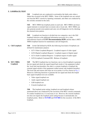 Page 642Page 4 o f 14   NECA 340 -41 4-5 00 Revisi on  2.0
INT-001   MCU 5000A Mult ipoint Con trol Unit
5.  LOOPBACK TEST 