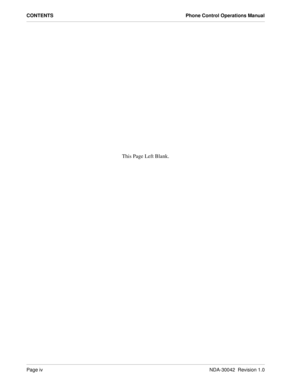 Page 6Page ivNDA-30042  Revision 1.0
CONTENTS Phone Control Operations Manual
This Page Left Blank. 