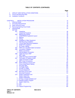 Page 4TABLE OF CONTENTS NDA-24219  
Page ii
Revision 2.0
TABLE OF CONTENTS (CONTINUED)
Page
4. CIRCUIT CARD INSTALLATION CONDITIONS. . . . . . . . . . . . . . . . . . . . . . . . . . . . . . . . . . . . . . . .  17
4.1 Circuit Card Mounting Slots . . . . . . . . . . . . . . . . . . . . . . . . . . . . . . . . . . . . . . . . . . . . . . . . . . . . . . . .  17
4.2 Installation Conditions . . . . . . . . . . . . . . . . . . . . . . . . . . . . . . . . . . . . . . . . . . . . . . . . . . . . . . . . . . . .  18...