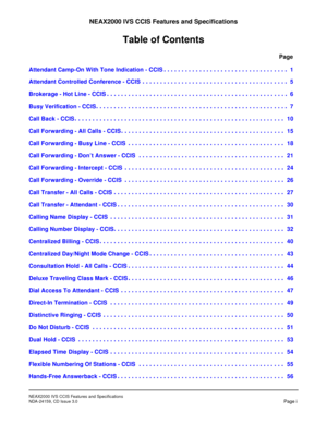 Page 3NEAX 2000  IV S  CCIS  F ea tu re s a nd  Specif ic a tio ns
NEA X20 00 I VS  C CIS  Fea tu res a nd  Specifi cati ons 