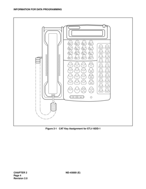 Page 19CHAPTER 2 ND-45669 (E)
Pag e 4
Revision 2.0
INFORMATION FOR DATA PROGRAMMING
Figure 2-1   CAT Key Assignment for ETJ-16DD-1
ABCD
EF& –
ST
EXECE S
,–¬DE
123 DE
456 –
789
EXE
A0B ST
¬,CE SGQ
HR
IS
JT
KU
LV
MW
NX
OY
PZ 