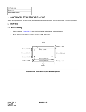 Page 40CHAPTER 3  ND -4 6551 ( E)
NAP-2 00-0 02
3 5 6  m m  (1 4.0  in ch)
4 3 0  m m  (1 6.9  in ch)
\
\
\
\
\
\
F R ONT
RACK PARTS
37  m m ( 1 .6  in ch)
40  m m ( 1 .6  in ch)
W ALL 