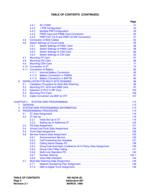 Page 12TABLE OF CONTENTS ND-46248 (E)
Page ii Addendum-001
Revision 2.1 MARCH, 1999
TABLE OF CONTENTS  (CONTINUED)
Page
4.4.1 AC CORD  . . . . . . . . . . . . . . . . . . . . . . . . . . . . . . . . . . . . . . . . . . . . . . . . . . . . . . . . . . .   41
4.4.2 1-PIM Configuration  . . . . . . . . . . . . . . . . . . . . . . . . . . . . . . . . . . . . . . . . . . . . . . . . . . .  43
4.4.3 Multiple-PIM Configuration  . . . . . . . . . . . . . . . . . . . . . . . . . . . . . . . . . . . . . . . . . . . . . ....