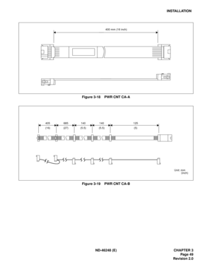 Page 69ND-46248 (E) CHAPTER 3
Page 49
Revision 2.0
INSTALLATION
Figure 3-18    PWR CNT CA-A
Figure 3-19    PWR CNT CA-B
400 mm (16 inch)
405 685 140140125
(16) (27) (5.5) (5.5) (5)
Unit: mm 
(inch) 