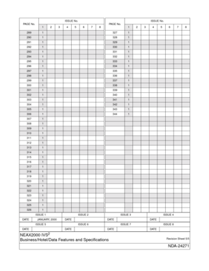 Page 7ISSUE 1 ISSUE 2 ISSUE 3 ISSUE 4
DATE JANUARY, 2000 DATE DATE DATE
ISSUE 5 ISSUE 6 ISSUE 7 ISSUE 8
DAT E DATE DAT E DAT E
NEAX2000 IVS2
Business/Hotel/Data Features and SpecificationsRevision Sheet 5/5
NDA-24271
2891
2901
2911
292
1
2931
2941
2951
296
1
2971
2981
2991
300
1
3011
3021
3031
304
1
3051
3061
3071
308
1
3091
3101
3111
312
1
3131
3141
3151
316
1
3171
3181
3191
320
1
3211
3221
3231
324
1
3251
3261
PA G E  N o .ISSUE No.12345678
3271
328
1
3291
3301
3311
332
1
3331
3341
3351
336
1
3371
3381
3391...