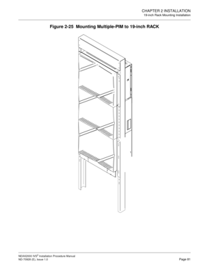 Page 107CHAPTER 2 INSTALLATION
19-inch Rack Mounting Installation
NEAX2000 IVS2 Installation Procedure Manual
ND-70928 (E), Issue 1.0Page 81
Figure 2-25  Mounting Multiple-PIM to 19-inch RACK 