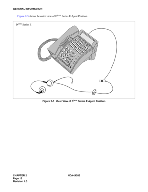 Page 31CHAPTER 2 NDA-24282
Pag e 1 2
Revision 1.0
GENERAL INFORMATION
Figure 2-5 shows the outer view of Dterm Series E Agent Position.
Figure 2-5   Over View of Dterm Series E Agent Position
Dterm Series E
NE
C
Fe
at
ur
e
...
..
.
....
..
.....
..
..
...
...
..
...
..
..
...
..
..
..
S
pe
a
kerA
ns
werTra
n
sf
erHo
ld
4GHI5J
KL6M
NO7P
QR
S8TU
V9WXY
Z
#0O
P
ER
E
xitH
el
p
MIC
F
e
atu
re
12
AB
C3
DEF
.
..
...
....
..
..
.
R
ec
a
ll
C
on
f
Re
di
al 