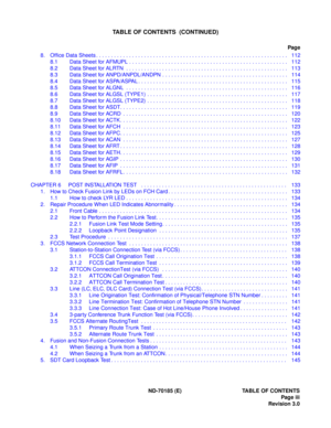 Page 8ND-70185 (E) TABLE OF CONTENTS
Page iii
Revision 3.0
TABLE OF CONTENTS  (CONTINUED)
Page
8. Office Data Sheets . . . . . . . . . . . . . . . . . . . . . . . . . . . . . . . . . . . . . . . . . . . . . . . . . . . . . . . . . . . . . . . .   112
8.1 Data Sheet for AFMUPL . . . . . . . . . . . . . . . . . . . . . . . . . . . . . . . . . . . . . . . . . . . . . . . . . . . . .   112
8.2 Data Sheet for ALRTN  . . . . . . . . . . . . . . . . . . . . . . . . . . . . . . . . . . . . . . . . . . . . . . . . . ....