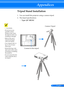 Page 6053... English
Appendices
Tripod Stand Installation
1. You can install this projector using a camera tripod.
2. The tripod specifications:
  Type: 1/4”-20UNC
Connect to the tripod
Camera Tripod
	CAUTION:
-  Do not use on an unstable surface. Doing so may cause the tripod to fall over, resulting in damage.
-  Refer to the user’s manual packaged with your tripod.
-  Use a tripod with 1.4 kg or over of maxi-mum load.
-  Spread the legs wide open and evenly when mounting or installing the projector.
-  Do...