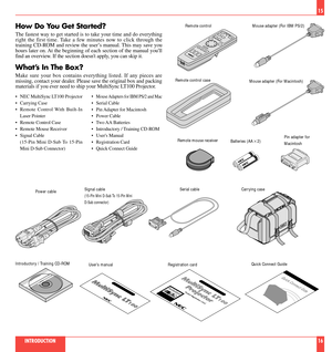 Page 9How Do You Get Started?
The fastest way to get started is to take your time and do everything
right the first time. Take a few minutes now to click through the
training CD-ROM and review the userÕs manual. This may save you
hours later on. At the beginning of each section of the manual youll
find an overview. If the section doesnt apply, you can skip it.
WhatÕs In The Box?
Make sure your box contains everything listed. If any pieces are
missing, contact your dealer. Please save the original box and...