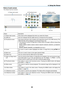 Page 7363
4. Using the Viewer
Parts of each screen
The	Viewer	has	four	screens.
(1) Viewer start screen (3) Thumbnail screen (9) Slide screen/
(11) Slideshow screen
NameDescription
(1)	 Viewer	start	screenThis	screen	will	be	displayed	first	when	you	select	the	 Viewer.
(2)	USB	iconThis	icon	indicates	that	the	USB	memory	is	inserted	into	the	projector.
(3)	Thumbnail	screenThis	 screen	 will	show	 a	list	 of	folders	 and	image	 files	stored	 in	the	 USB	 memory. 	The	
JPEG	Exif	files	will	be	displayed	in...