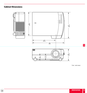 Page 3939
Cabinet Dimensions
Unit : inch (mm)
SPECIFICATIONS
75
76
11.3
(286.5)
15.4
(390)
11.3
(285.0)
12.7
(321.0)
FOCUS
ZOOM
ADJUST
ENTER
SELECT
MENU
POWER
ON/OFFSTATUS PUSH
3.1
(77.2)
5.8
(145.0)
3.1
(78.2) 
