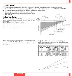 Page 22     WARNING
¥Only use your projector on a solid, level surface. If the projector falls to the ground, you can be injured and the projector severely damaged.
¥ Do not use the projector where temperatures vary greatly. The projector must be used at temperatures between 41ûF (5ûC) and 95ûF (35ûC).
¥ Do not expose the projector to moisture, dust, or smoke. This will harm the screen image.
¥ Ensure that you have adequate ventilation around your projector so
heat can dissipate. Do not cover the vents on the...