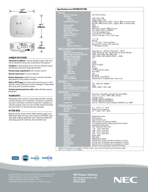 Page 2NEC Display Solutions
500 Park Boulevard, Suite 1100Itasca, IL 60143866-NEC-MORE
Advanced AccuBlend, AutoSense and ECO Mode are trademarks of NEC Display Solutions. All other brand or product names are trademarks or registered trademarks of their respective holders.  Product specifications subject to change. 11/09 ver. 1.
©2009 NEC Display Solutions of America, Inc. All rights reserved. 
UNIQUE FEATURES                                                         
Advanced AccuBlend™ ensures detailed images...