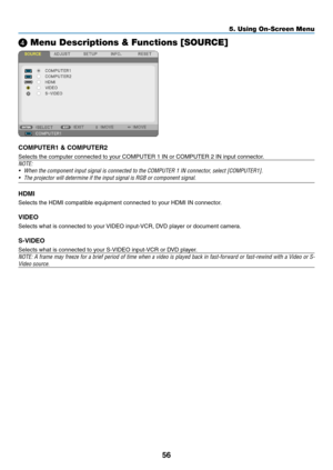 Page 6656
5. Using On-Screen Menu
❹ Menu \fescriptions \c& Functions [SOURCE\c]
COMPUTER1 & COMPUTER\v2
