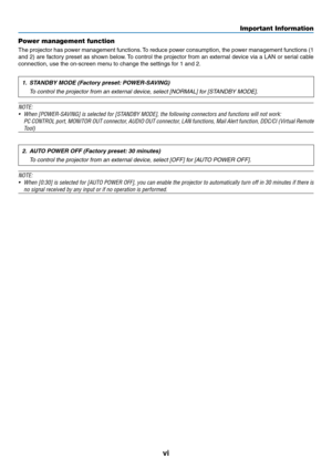 Page 8vi
Important Informat\cion
Power management f\cunction
