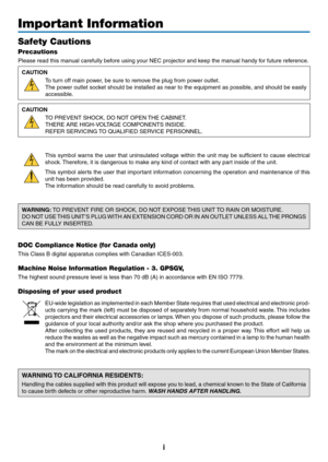 Page 3i
Important Informat\cion
Safety Cautions
Precautions
			\
	
	