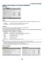 Page 118104
5. Using On-Screen Menu
 Menu Descriptions & Functions [ADJUST]
[PICTURE]
[MODE]
This	function	allows	you	to	determine	how	to	save	settings	for	[DETAIL	SETTINGS]	of	[PRESET]	for	each	input.
STANDARD ������������Saves settings for each item of [PRESET] (Preset 1 through 7)
PROFESSIONAL
  �����Saves all the settings of [PICTURE] for each input� 
[PRESET]
This	function	allows	you	to	select	optimized	settings	for	your	projected	image.
You	can	adjust	neutral	tint	for	yellow,	cyan	or	magenta. 	
There	are...