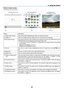 Page 7767
4. Using the Viewer
Parts of each screen
The	Viewer	has	four	screens.
(1) Viewer start screen (3) Thumbnail screen (9) Slide screen/
(11) Slideshow screen
NameDescription
(1)	 Viewer	start	screenThis	screen	will	be	displayed	first	when	you	select	the	 Viewer.
(2)	USB	iconThis	icon	indicates	that	the	USB	memory	is	inserted	into	the	projector.
(3)	Thumbnail	screenThis	 screen	 will	show	 a	list	 of	folders	 and	image	 files	stored	 in	the	 USB	 memory. 	The	
JPEG	Exif	files	will	be	displayed	in...