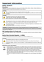 Page 3

Important Information
Safety Cautions
Precautions
Please  read  this  manual  carefully  before  using  your  NEC  NP600,  NP500,  NP400,  NP300,  NP500W,  NP600S,  and 
NP500WS projector and keep the manual handy for future reference.
CAUTION
To turn off main power, be sure to remove the plug from power outlet.
The power outlet socket should be installed as near to the equipment as possible, and should be easily 
accessible.
CAUTION
TO PREVENT SHOCK, DO NOT OPEN THE CABINET.
THERE ARE...