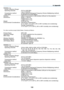 Page 147
1
IEEE802.11g
Center Frequency Range/
Operating channels
  2412 to 2462 MHz
 
1 to 11 channels
Transmission method
  OFDM method (Orthogonal Frequency Division Multiplexing method)
Data Rates
  54/48/36/24/18/12/9/6 (Mbps)
Interface
  USB 2.0 (connected to USB wireless LAN port on the projector)
Dimensions
  Width:1.1"/28 mm
  Height:0.43"/11 mm
  Length:3.03"/77 mm
Weight
  0.042 lbs/19 g
Environmental Considerations
  Operational Temperatures :
  41° to 104°F / 5° to 40°C, 20% to...