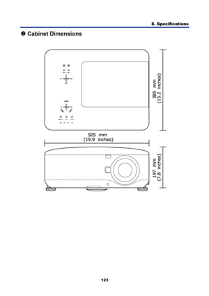 Page 135
8. Specifications  
123 
o Cabinet Dimensions 
 
  