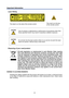 Page 4
Important Information 
ii 
Laser Rating 
 
This label is on the side of the remote control.  This mark is on the top 
of the remote control. 
 
CAUTION 
 Use of controls or adjustments or 
performance of procedures other than 
those specified herein may result  in hazardous radiation exposure. 
 
CAUTION 
  Do not look into the laser pointer while it is on and do not point the laser 
beam at a person. Serious injury could result. 
 
Disposing of your used product 
 EU-wide le
gislation as implemented in...