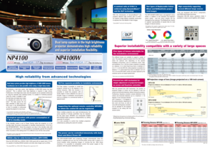 Page 2Supporting the optional remote controller NP02RC 
to which the control ID can be registeredWhen multiple projectors are used simultaneously, the 
same quantity of remote controllers may be required. 
On the other hand, NP02RC can manipulate multiple 
NP4100/NP4100W projectors independently by setting 
separate ID numbers.
It is also possible to control the multiple projectors 
collectively by setting the same ID number.
With the introduction of DynamicBlack™ the 
projector delivers high contrast ratio of...