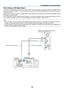 Page 28
9
2. Installation and Connections
When Viewing a DVI Digital Signal
To project a DVI digital signal, be sure to connect the PC and the projector using a DVI cable (not supplied) before 
turning on your PC or projector. Turn on the projector first and select Computer 2 (Digital) from the source menu before 
turning on your PC.
Failure to do so may not activate the digital output of the graphics card resulting in no picture being displayed. Should 
this happen, restart your PC.
Do not disconnect the...