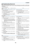 Page 164
50
No.image. is.displayed. from.your.PC.or.video. equipment. to.the.projector.
Still. no.image. even.though. you.connect. the.projector. to.the.
PC.first,.then.start.the.PC.
Enabling.your.notebook.PC’s.signal.output.to.the.projector.
•  A  combination  of  function  keys  will  enable/disable  the 
external  display.  Usually,  the  combination  of  the  “Fn”  key along  with  one  of  the  12  function  keys  turns  the  external display on or off. 
No.image.(blue.background,.logo,.no.display)....