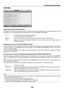 Page 140

6. Using On-Screen Menu
[OPTIONS]
Setting Auto Adjust [AUTO ADJUST]
This feature sets the Auto Adjust mode so that the RGB image can be automatically or manually adjusted for noise 
and stability. You can automatically make adjustment in two ways: [NORMAL] and [FINE].
OFF.........................The.RGB.image.will.not.be.automatically.adjusted.
You.can.manually.optimize.the.RGB.image....