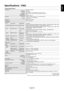 Page 41
English-39
English
Speci cations - V463
Product Speci  cations
LCD Module
Pixel Pitch:
Resolution:  Color:
Brightness:
Contrast Ratio: Viewing Angle: 46”/1168 mm diagonal
0.530 mm
1920 x 1080
Over 16 million colors (depending on video card used)
500 cd/m
2 (Max.), 350 cd/m2 (Factory setting Typ.) @25°C
4000:1
89° (typ) @ CR>10
Frequency Horizontal:
Vertical:15.625/15.734 kHz, 31.5 kHz - 91.1 kHz (Analog Input)
31.5 kHz - 91.1 kHz (Digital Input)
50.0 - 85.0 Hz
Pixel Clock 25.2 MHz - 162.0 MHz
Viewable...