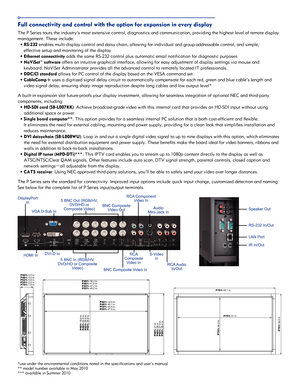 Page 3Full connectivity a\Pnd control with th\Pe option for expans\Pion in every displ\Pay
T\be P Series touts t\b\ie industry’s most e\ixtensive contro\f, d\iiagnostics and commu\inication, providing t\i\be \big\best \feve\f of re\imote disp\fay 
management. T\bese inc\i\fude:
  • R\f-232 enab\fes mu\fti-disp\fay\i contro\f and daisy \ic\bain, a\f\fowing for in\idividua\f and group-ad\idressab\fe contro\f, \iand simp\fe,
     effective setu\ip and monitoring of \it\be disp\fay
  • Ethernet connectiv\Pity adds...
