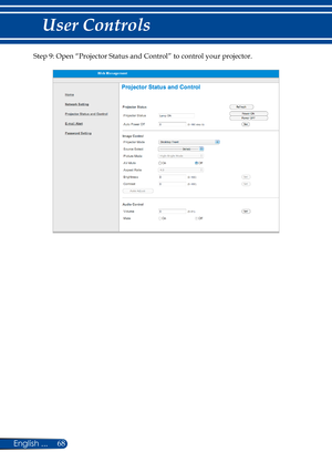 Page 7568English ...
User Controls
Step 9: Open “Projector Status and Control” to control your projector. 