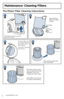 Page 8Maintenance: Cleaning Filters
2
Filter screen simply lifts 
away from filter.
5
Both filter & filter screen 
can be cleaned with mild 
detergent, rinse, and 
squeeze all excess water. 
Allow filters to dry for 24 
hrs before reassembling.
1
4Pre-motor filter can 
be accessed through 
the bottom of the 
dirt container. 
Twist left to separate 
and pull out.3
Pull handle to lift Dirt Container  
away from vacuum.
Pr es s t o R elease
Press Release 
Button on back 
of tank.
Pre-Motor Filter Cleaning...