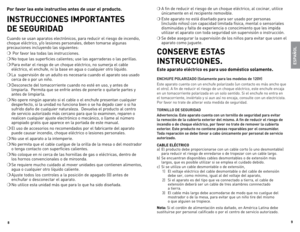 Page 589
P\br fav\br lea este instructiv\b antes de usar el pr\bduct\b.
INSTRUCCIONES IMPORTANTES 
 
DE SEGURIDAD
Cuando se usan aparatos electrónicos, para reducir el riesgo de incendio, 
choque eléctrico, y/o lesiones personales, deben tomarse algunas 
precauciones incluyendo las siguientes:
❍	Por favor lea todas las instrucciones.
❍	no toque las superficies calientes; use las agarraderas o las perillas.
❍	Para evitar el riesgo de un choque eléctrico, no sumerja el cable 
eléctrico, el enchufe, ni la base en...