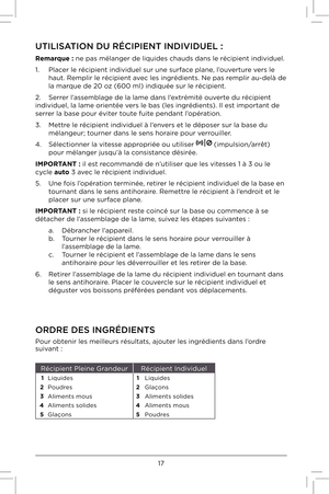 Page 17\f7
UTI\bISATION DU RÉCIPIENT I\wNDIVIDUE\b :
\bemarque :\b