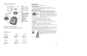 Page 1017
18
POW
EROFF
/
PULSE1
STI
R2
BLE
ND3
CHO
P
4
P
UREE
5
ICE
CRUS
H
1 1/413/41/21/4
LT

 





	



PANTALLA DE LA
VELOCIDAD DE
MOVIMIENTO
TRITURACIÓN
DE HIELO
FUSIBLE
INTELLIGENT FUSE
™
CUCHILLAS DE
4 PLANOS
BASE DE ALUMINIO
FUNDIDO
MOTOR POTENTE 
CONOCIMIENTO DEL PRODUCTO† Reemplazable por el consumidor/removible
Este producto puede variar ligeramente del que aparece ilustrado.ACARACTERÍSTICAS 
†1.Tapón 
(Parte No. BLP5600-02)
†2.Tapa 
(Parte No.  BLP5600-01)
†3.Jarra 
(Parte No....