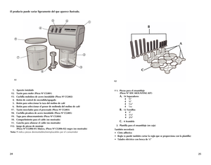 Page 13



El	producto 	puede 	variar 	ligeramente 	del 	que 	aparece 	ilustrado.
A
A
C
B
†	 .	 Piezas 	para 	el 	ensamblaje		 	 (Pieza 	Nº 	SDC-MOUNTING 	KIT)
	 	A.	 6	Separadores	 	 				½"		 					¼"		 					/6"		 	 				/6"
	 	B.	 	 Tornillos	 	 				"		 					½"		 					¼"
	 	C.		Arandela
	.	 Plantilla 	para 	el 	ensamblaje 	(en 	caja)
También 	necesitará:	
•...