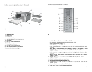 Page 3
43
Product may vary slightly from what is illustrated.
 1.  On indicator light
 2.  Digital display
 3.  Control panel
 4.  Convection cooking
† 5.  Slide-out crumb tray (Part# CTO4550SD-01)
 6.  Door handle
† 7.  Slide rack (Part# CTO4550SD-04)
 8.  Rack slot
 9.  Extra-deep curved interior
† 10.  Broil rack (Part# CTO4550SD-03)
† 11.  Bake pan/drip tray (Part# CTO4550SD-02)
†Consumer replaceable/removable parts
 1.  Indicates when a function is selected and then activated.
 2.  Lets you monitor...